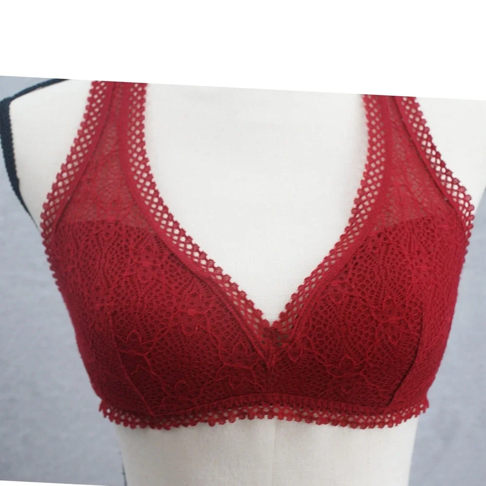 Victorias Secret Burgundy Red Floral Lace Racerback Bralette Medium Wireless